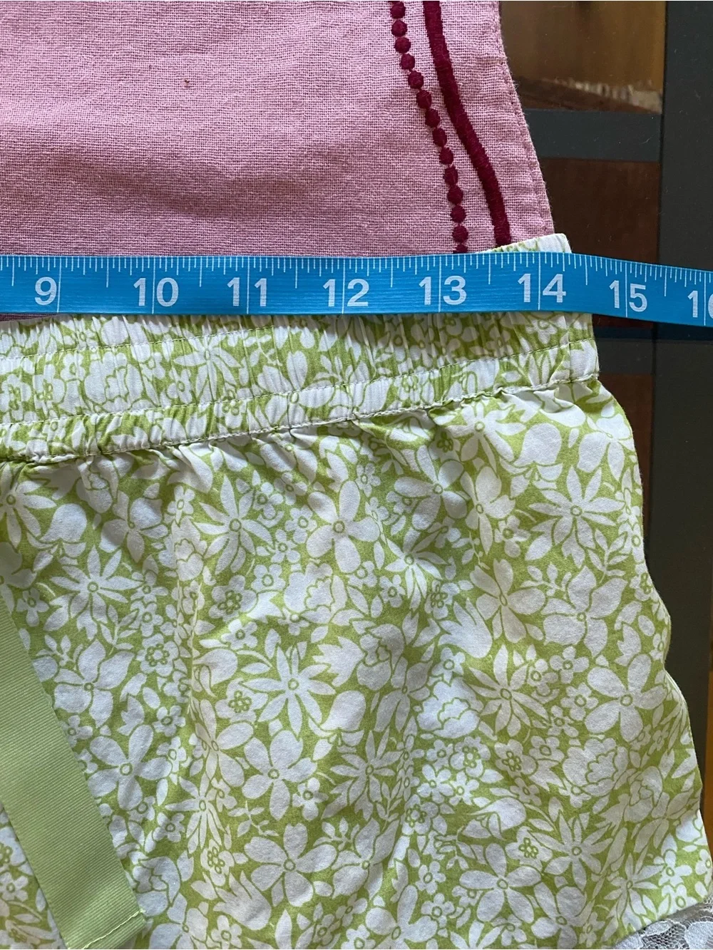 Anthropologie Green White Floral Print Lace Trim Pajama Shorts Small